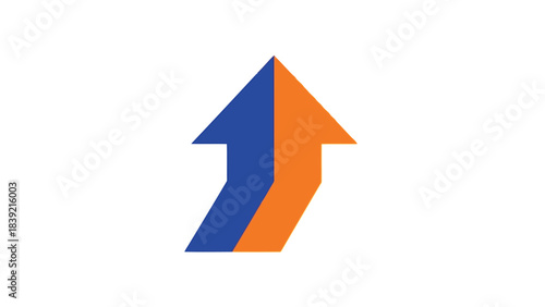 Flat design of dual arrow icon representing growth with blue and orange colors.