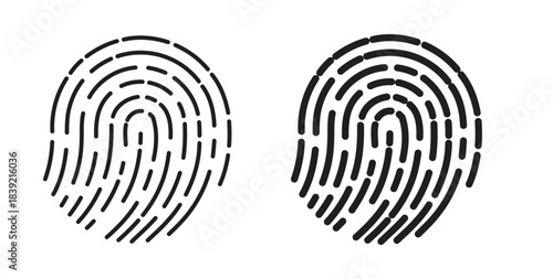 Fingerprint icons in line designs. solid silhouette style in black
