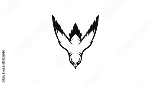 Vector illustration of aggressive eagle spreading wings, black bird showing claws