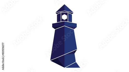 Vector illustration of geometric lighthouse, nautical navigation beacon, guiding light.