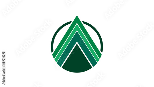 Vector illustration of green mountain logo inside circle shape, abstract design