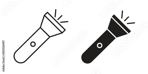 Flashlight icons in line designs. solid silhouette style in black