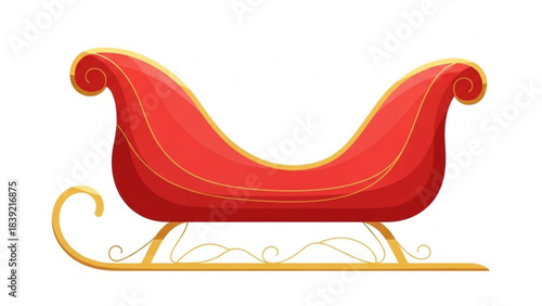 Luxurious bright red and gold decorated sleigh isolated on a white background perfect for holiday season design and festive winter celebrations