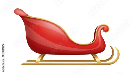 Brightly illustrated glossy red and gold sleigh isolated on a clean white background perfect for holiday design and festive winter celebrations