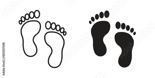 Foot icons in line designs. solid silhouette style in black