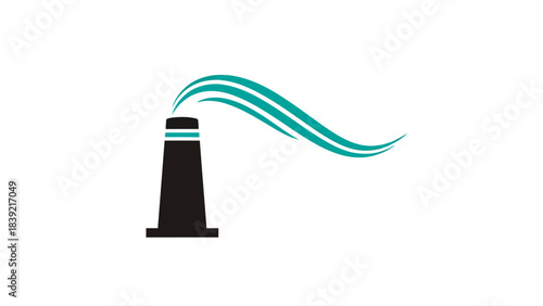 Vector illustration of black refinery with blue smoke, pollution concept design.