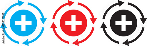 Health recovery icon set. Medical plus signs with upward arrow sign. Medical and Healthcare Symbols. vector Illustration. Medical and Healthcare Symbols