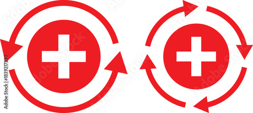 Health recovery icon set. Medical plus signs with upward arrow sign. Medical and Healthcare Symbols. vector Illustration. Medical and Healthcare Symbols