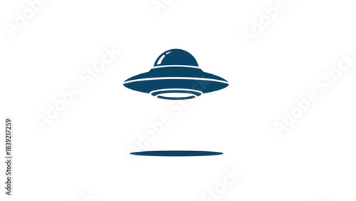 Vector illustration of navy spaceship hovering, fantasy UFO with shadow effect design.
