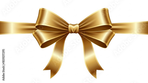 Elegant shimmering gold satin ribbon bow isolated on a clean white background perfect for luxury gift wrapping and festive holiday decoration accents