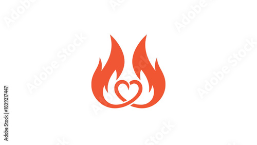 Icon of fiery heart, love and passion, minimal design, vector illustration concept