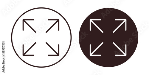 Fullscreen icons in line designs. solid silhouette style in black