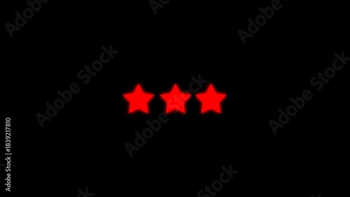 Vibrant 4K animation of three glowing red stars on a transparent alpha background. Perfect for ratings, reviews, warnings, highlights, UI elements, scoring visuals, and motion graphics.
