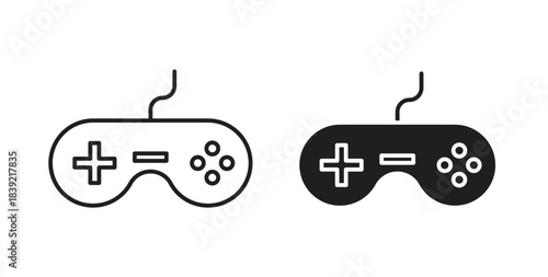 Gaming controller icons in line designs. solid silhouette style in black