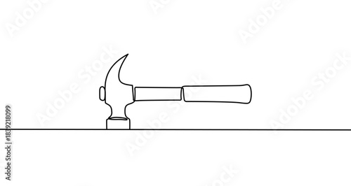 Continuous one line drawing of a claw hammer construction tool. Drawing of a tool with editable black stroke on white background. Vector illustration.