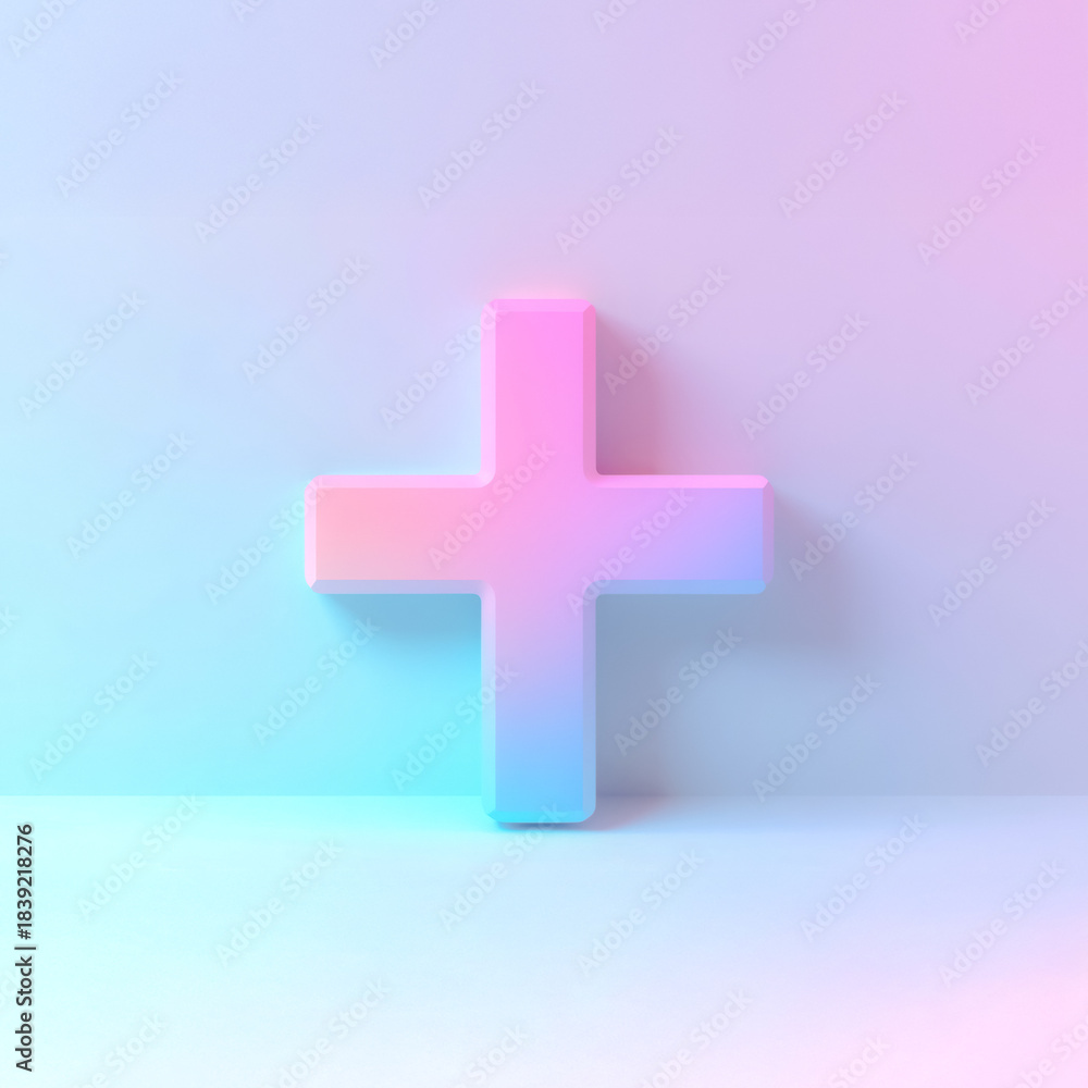 Obraz premium A pastel 3D plus sign represents positivity growth optimism and wellness in a soft minimal aesthetic.