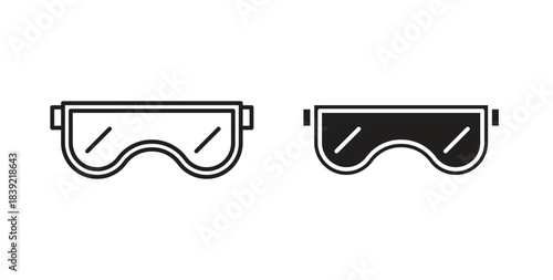 Goggles icons in line designs. solid silhouette style in black
