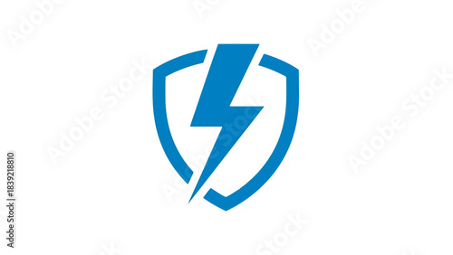 Free Download Flat design icon of blue thunderbolt inside shield, simple and modern logo design - GFXLoad