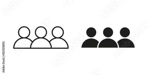 Group icons in line designs. solid silhouette style in black