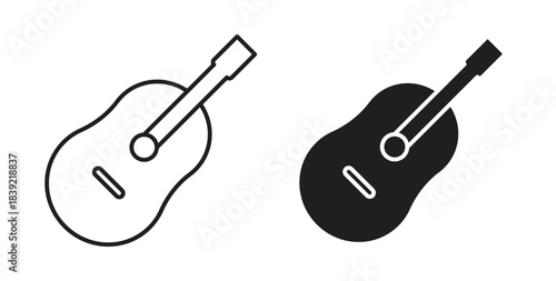 Guitar icons in line designs. solid silhouette style in black