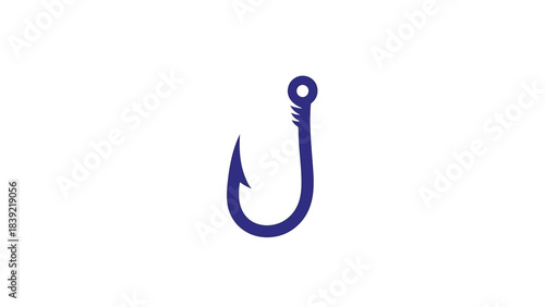 Vector illustration of blue sharp fishing hook icon, flat design, minimal style.
