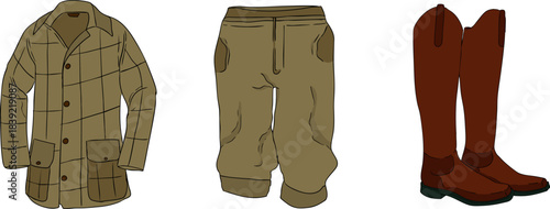 Vector colored elements of traditional horse hunting. For education materials, design 