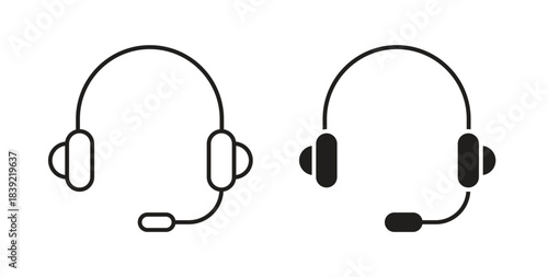 Headphones icons in line designs. solid silhouette style in black