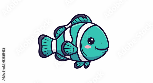Cartoon clownfish illustration, a vibrant aquatic creature with charming details and design.