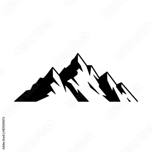 monochromatic stylized vector graphic of highly geometric, sharp mountain peaks, isolated on a transparent background with copy space. abstract minimalist flat design logo. concept for corporate