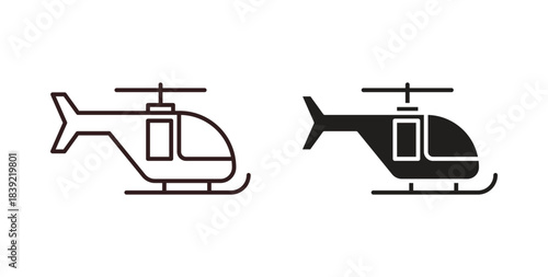 Helicopter icons in line designs. solid silhouette style in black