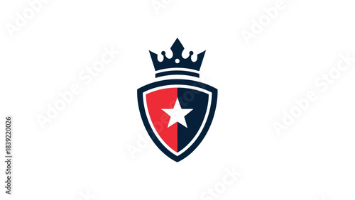 Vector illustration of elegant royal crown crest with shield and star emblem design