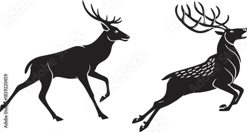 set of silhouettes of deer