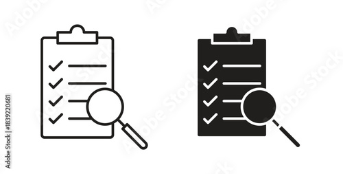 Inspection icons in line designs. solid silhouette style in black