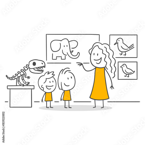 A Cheerful Teacher And Two Curious Students Making A Wonderful History And Nature Discovery At The Museum.