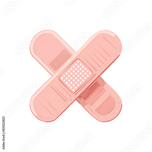Medical Bandages Cross, First Aid Plasters, Wound Care Solution, Pink Color Illustration