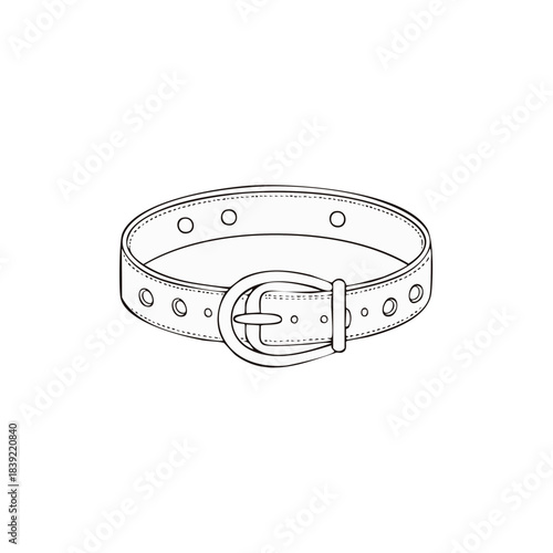 Outline Illustration of Adjustable Buckle Belt with Decorative Eyelets, Fashion Accessory Black and White