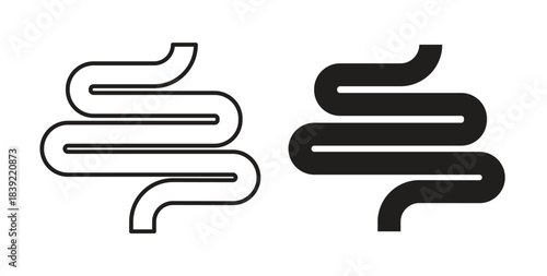 Intestine icons in line designs. solid silhouette style in black