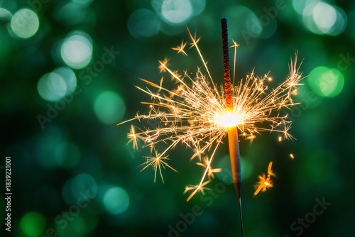 Sparkler on a green background