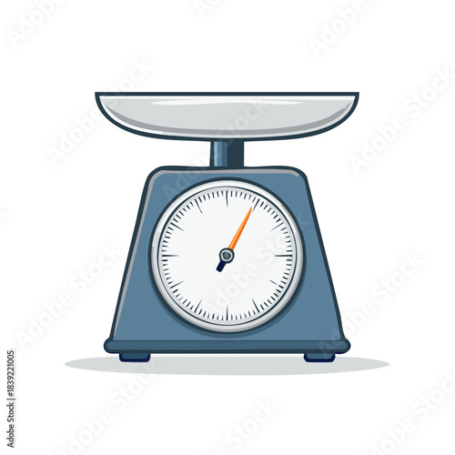 Illustration of a Kitchen Scale, Grey and White, Analog, with an Orange Needle Indicator, Isolated