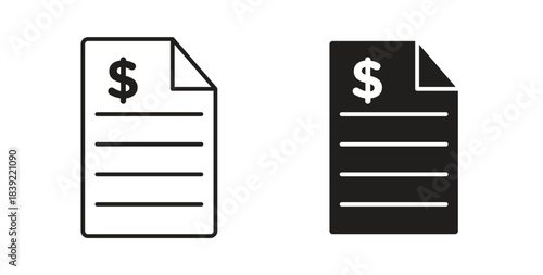 Invoice icons in line designs. solid silhouette style in black