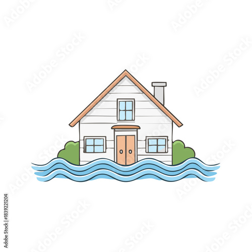 Flooded House with Water Reaching Doors and Windows Home Disaster