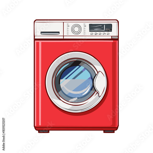 Vibrant Red Washing Machine Appliance for Laundry, Household, and Cleanliness Design
