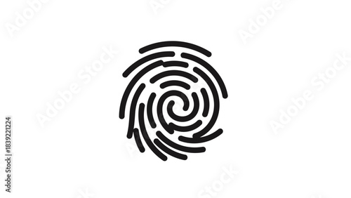 Vector illustration of black fingerprint swirl, biometric identification scanner detail