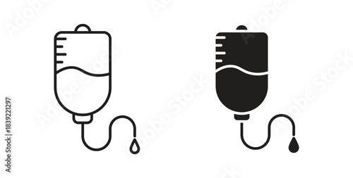 IV bag icons in line designs. solid silhouette style in black