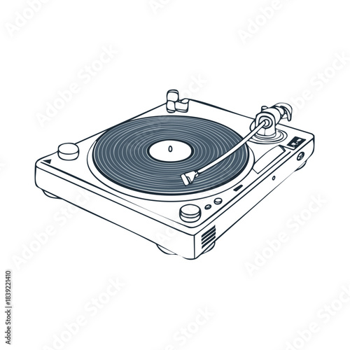 Classic Record Player Graphic Line Art Vinyl Music Player Stylus Turntable
