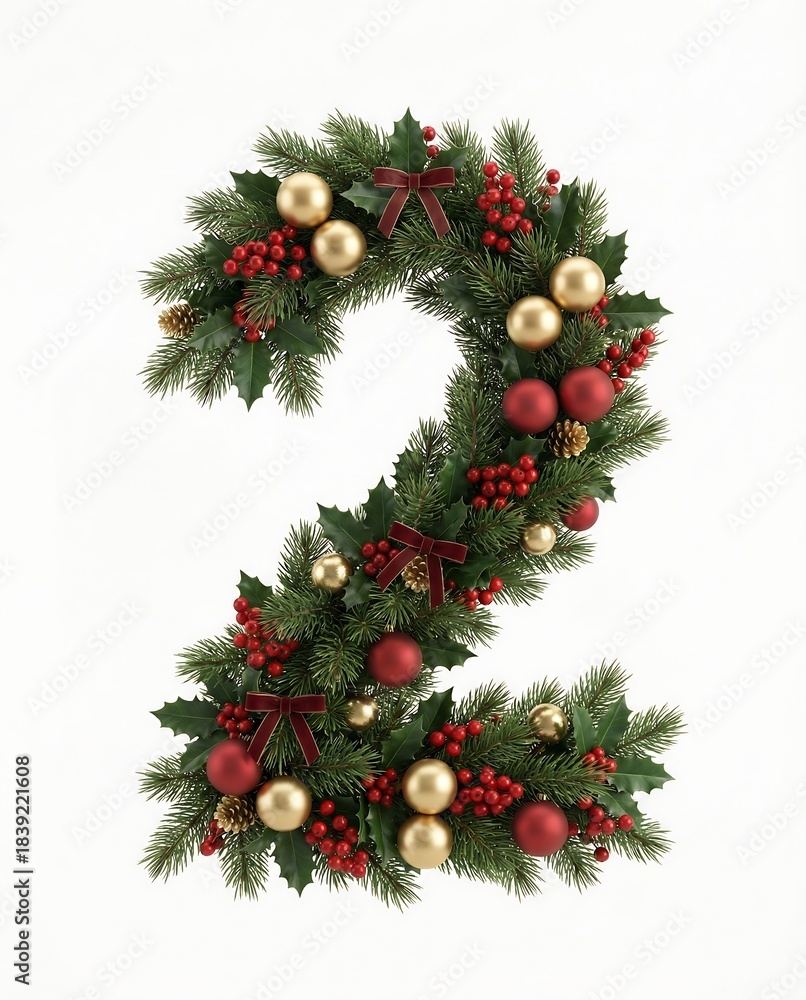 Naklejka premium Festive garland number two christmas wreath display holiday decor indoor setting cheerful concept