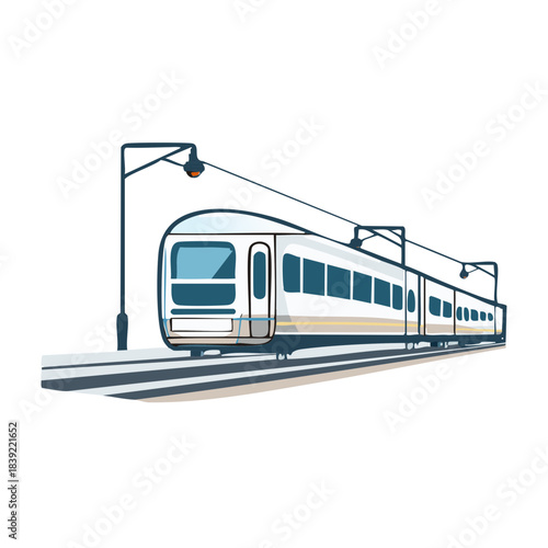 Sleek modern electric passenger train at a station platform vector illustration