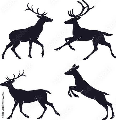 vector set of deer silhouettes