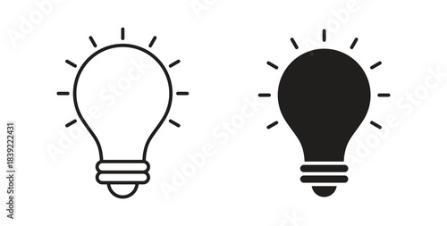 Light bulb icons in line designs. solid silhouette style in black