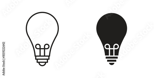 Lightbulb icons in line designs. solid silhouette style in black